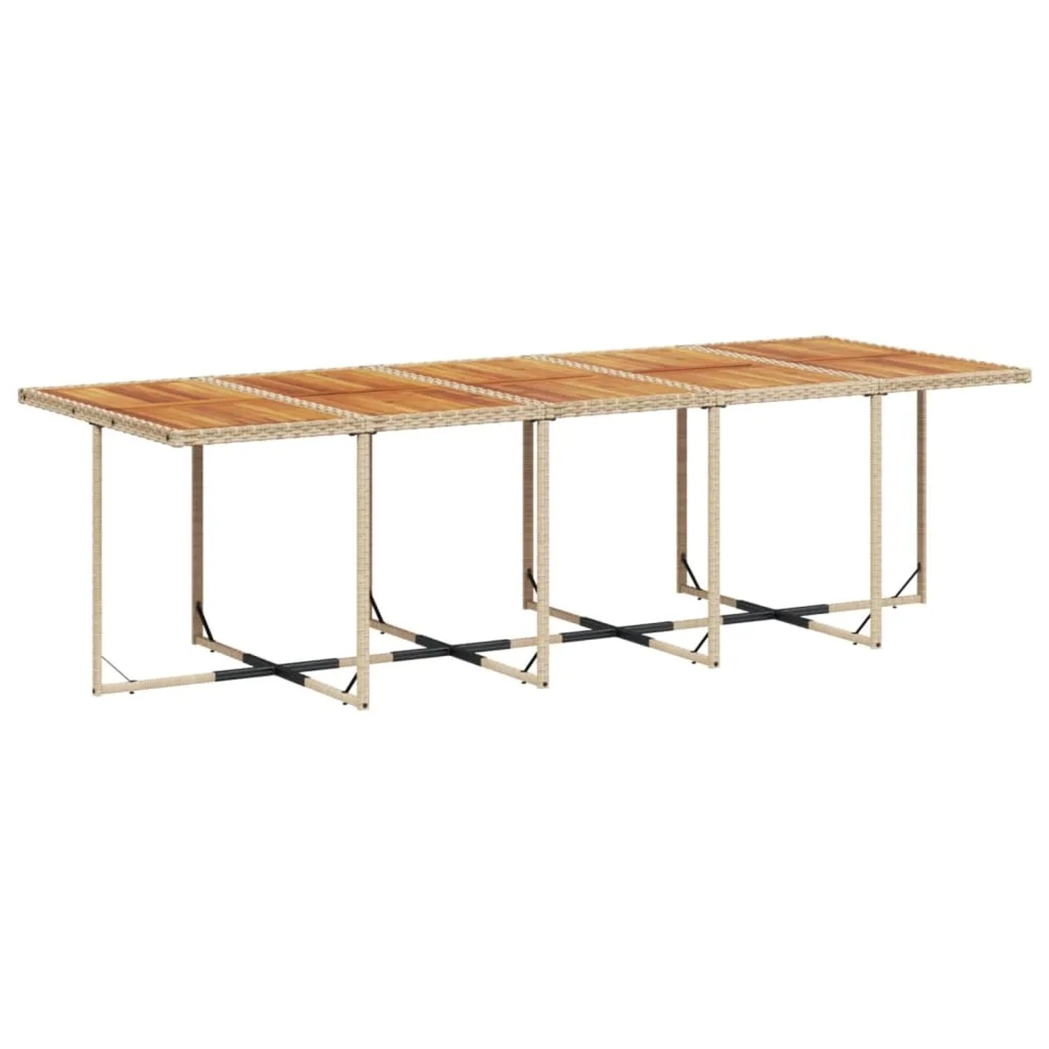 vidaXL Garten-Esstisch, beige Poly Rattan, Akazienholz-Tischplatte, Teil der 15-tlg. Essgruppe