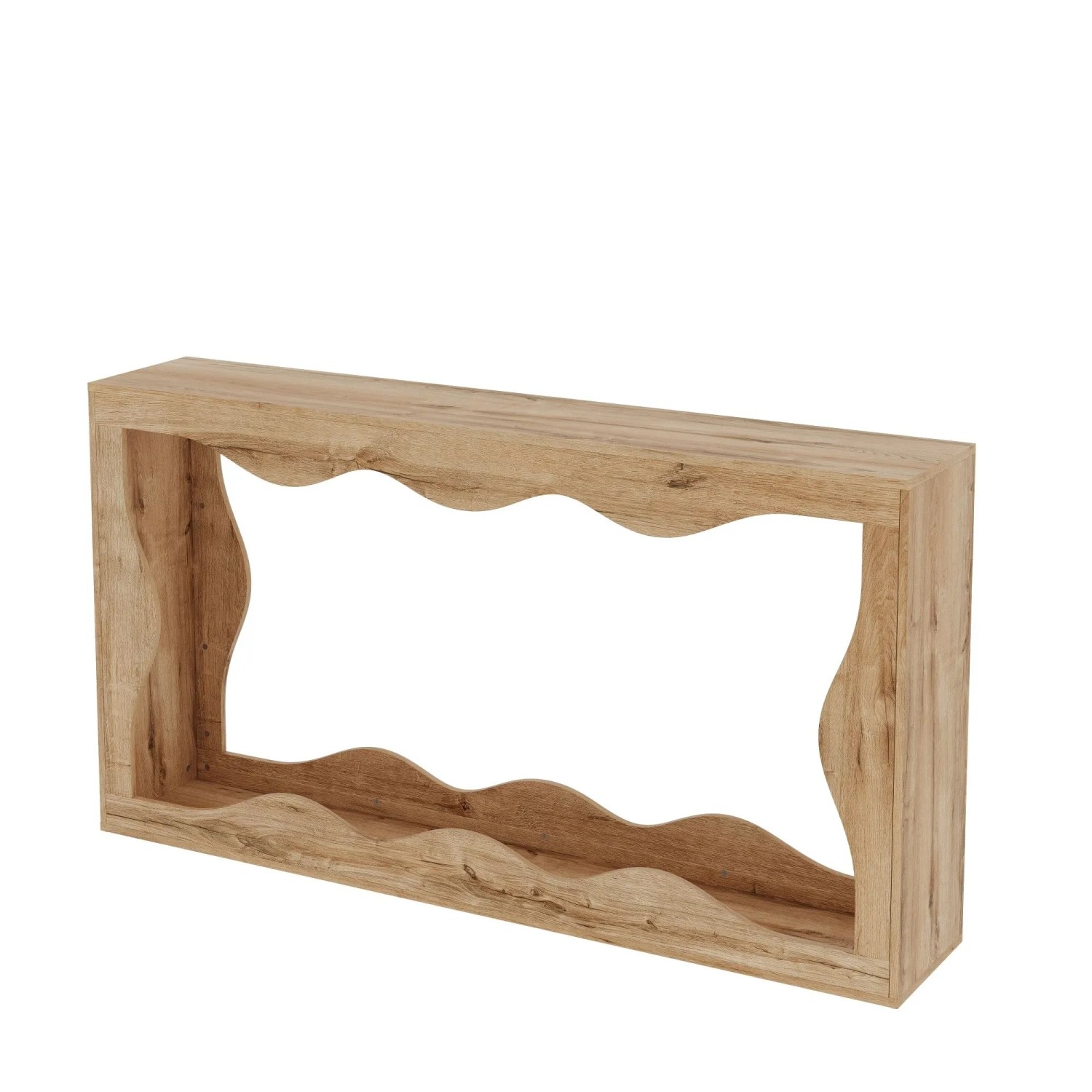 okwish Konsolentisch Wellenrand 2Stöckig Holzoptik Flur Regal Deko Tisch 160.5x30x86.5cm Natur