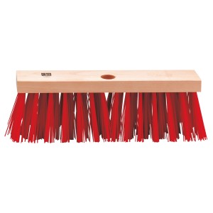 LUX Straßenbesen Elaston mit rotem Borstenfeld und lackiertem Holzkorpus.