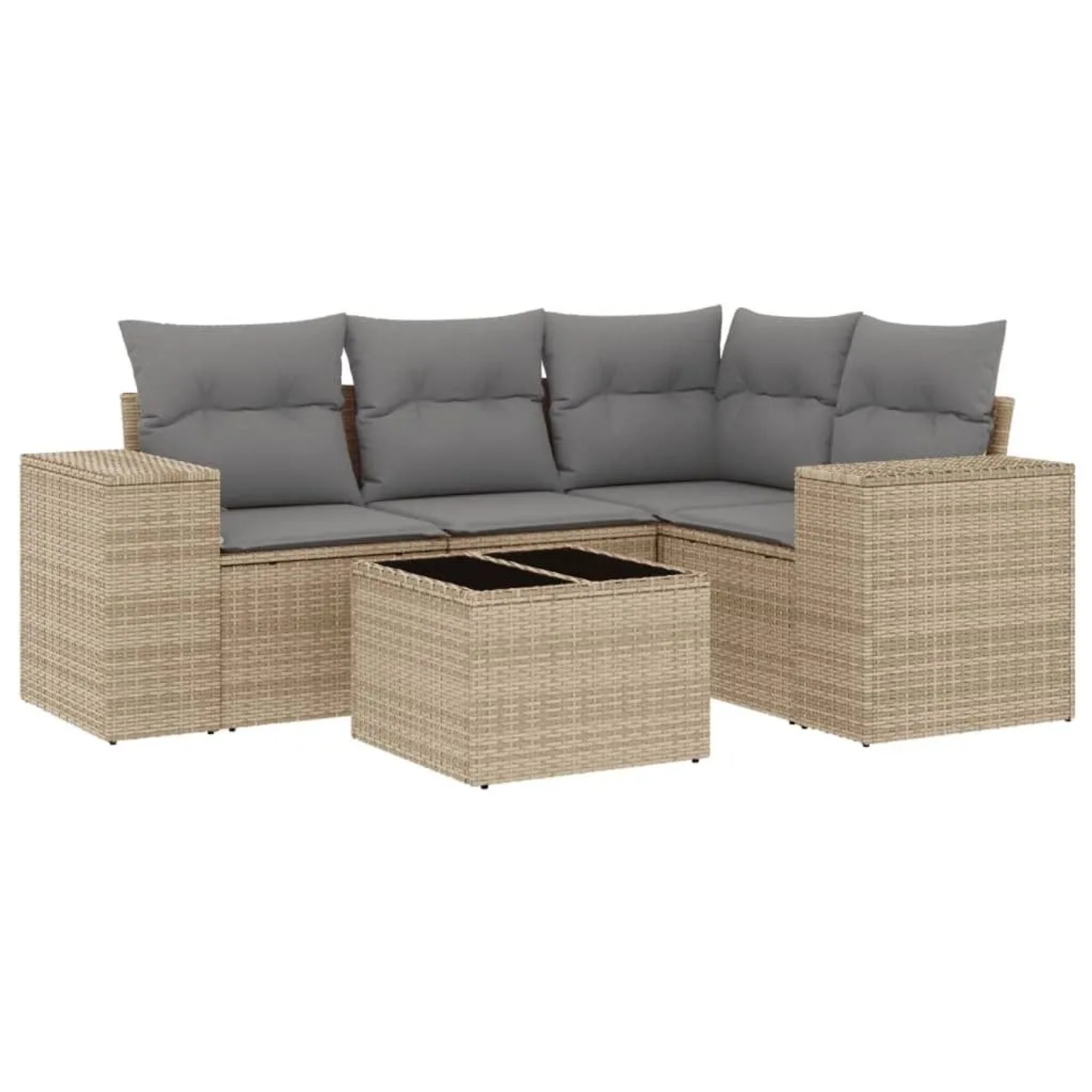 vidaXL 5-Tlg Garten-Sofagarnitur mit Kissen Beige Poly Rattan 3222518