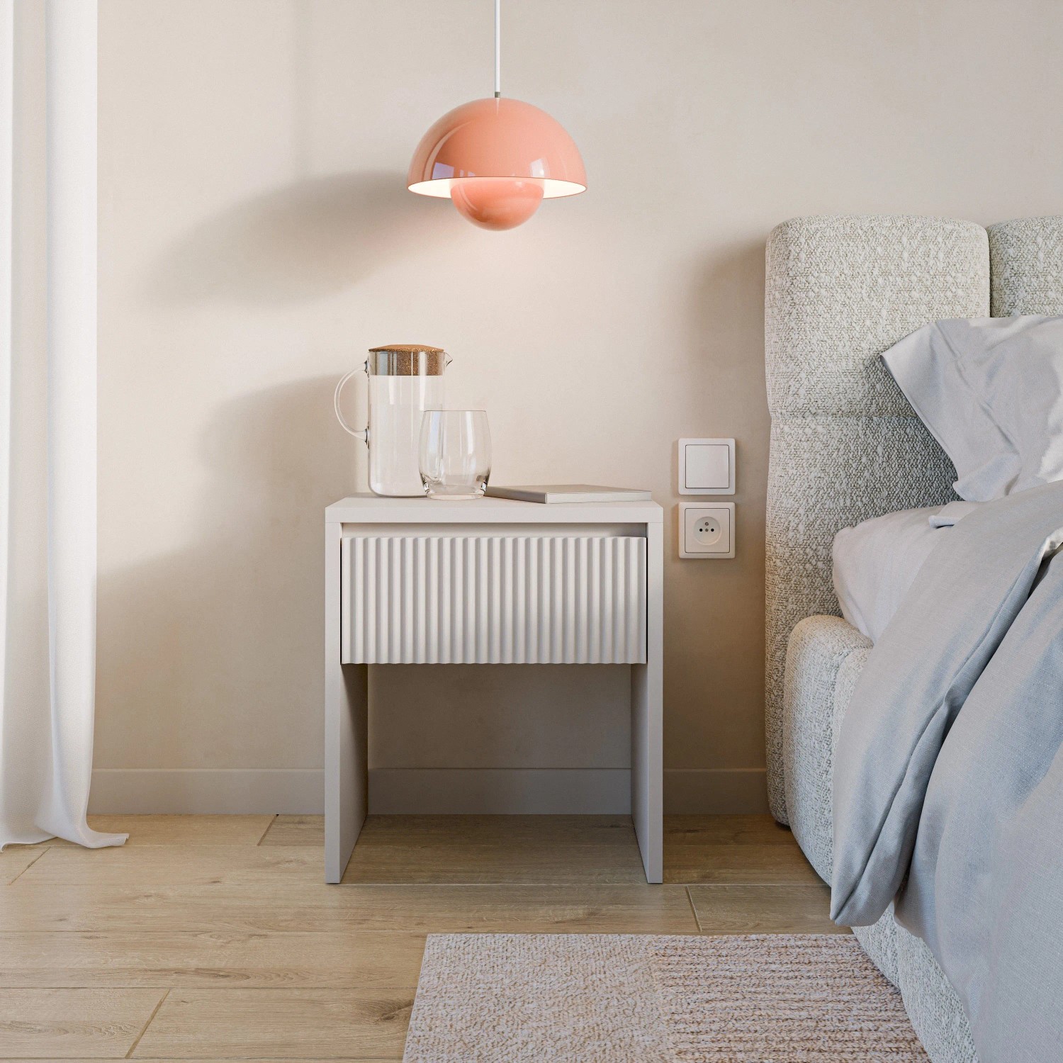 Selsey Nachttisch Vemmi 45 cm mit Schublade und Geriffelter Front Kaschmirgrau