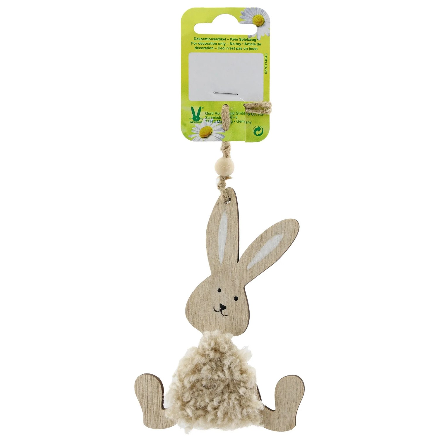 Osterdeko Hase aus Holz mit Plüsch 12 cm Natur