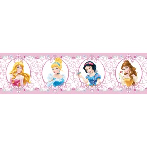 Selbstklebende Disney Bordüre mit Prinzessinnen in Rosa, 14x500cm. Ideal für Kinderzimmer.