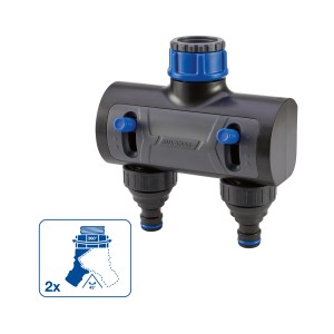 LUX 2-Wege-Verteiler für Gartenschläuche, 26,4 mm auf 33,3 mm, aus robustem Kunststoff.