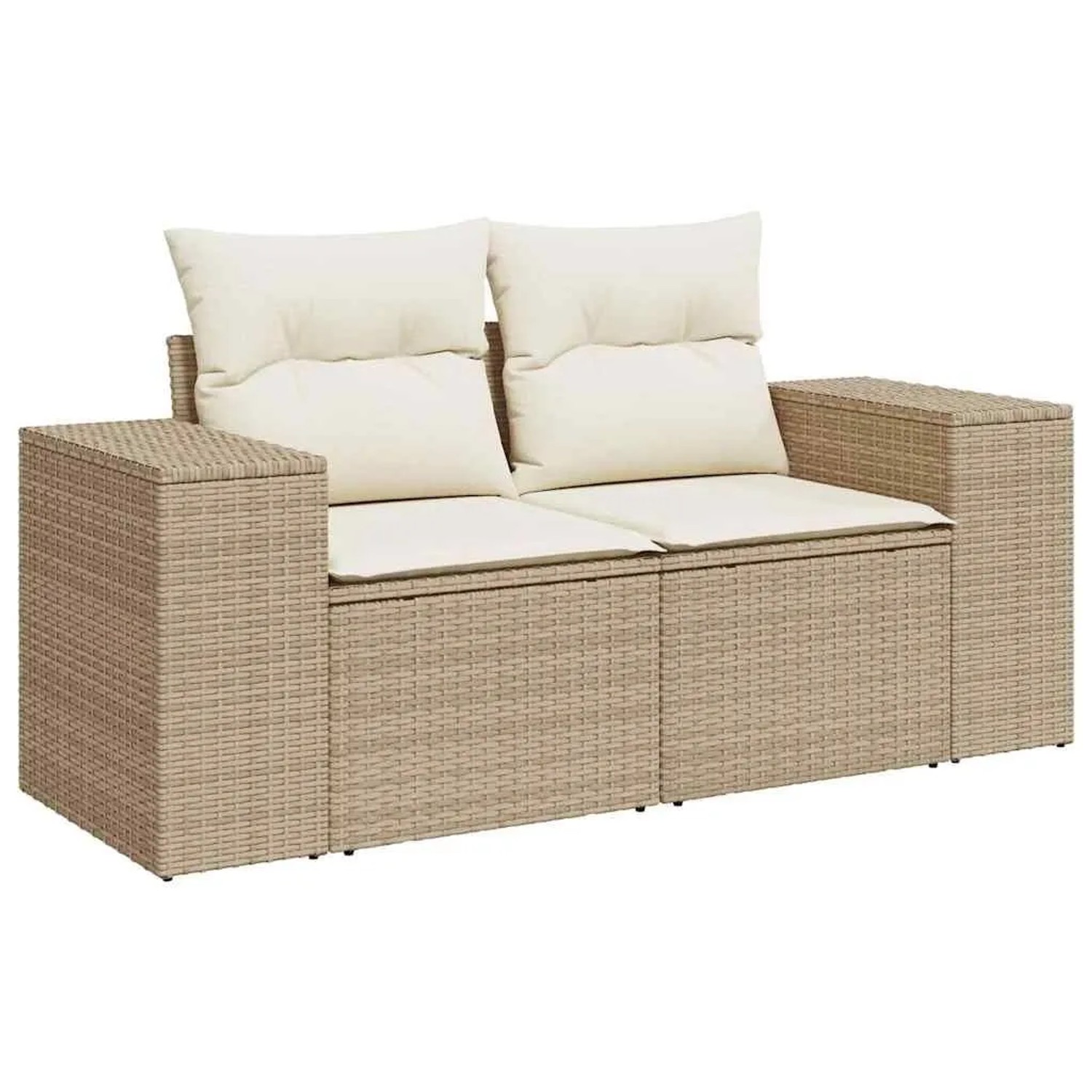 vidaXL Gartensofa mit Kissen 2-Sitzer Beige Poly Rattan 366063