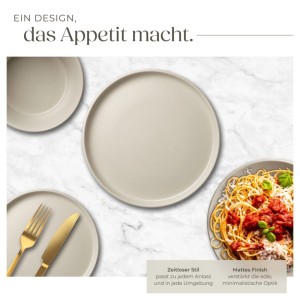 Tectake Tafelservice Una, 18-teilig, Taupe. Geschirrset im Urban Style für 6 Personen.