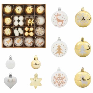 vidaXL Weihnachtskugel Set, 40-teilig, weiß und gold, mit verschiedenen Motiven.