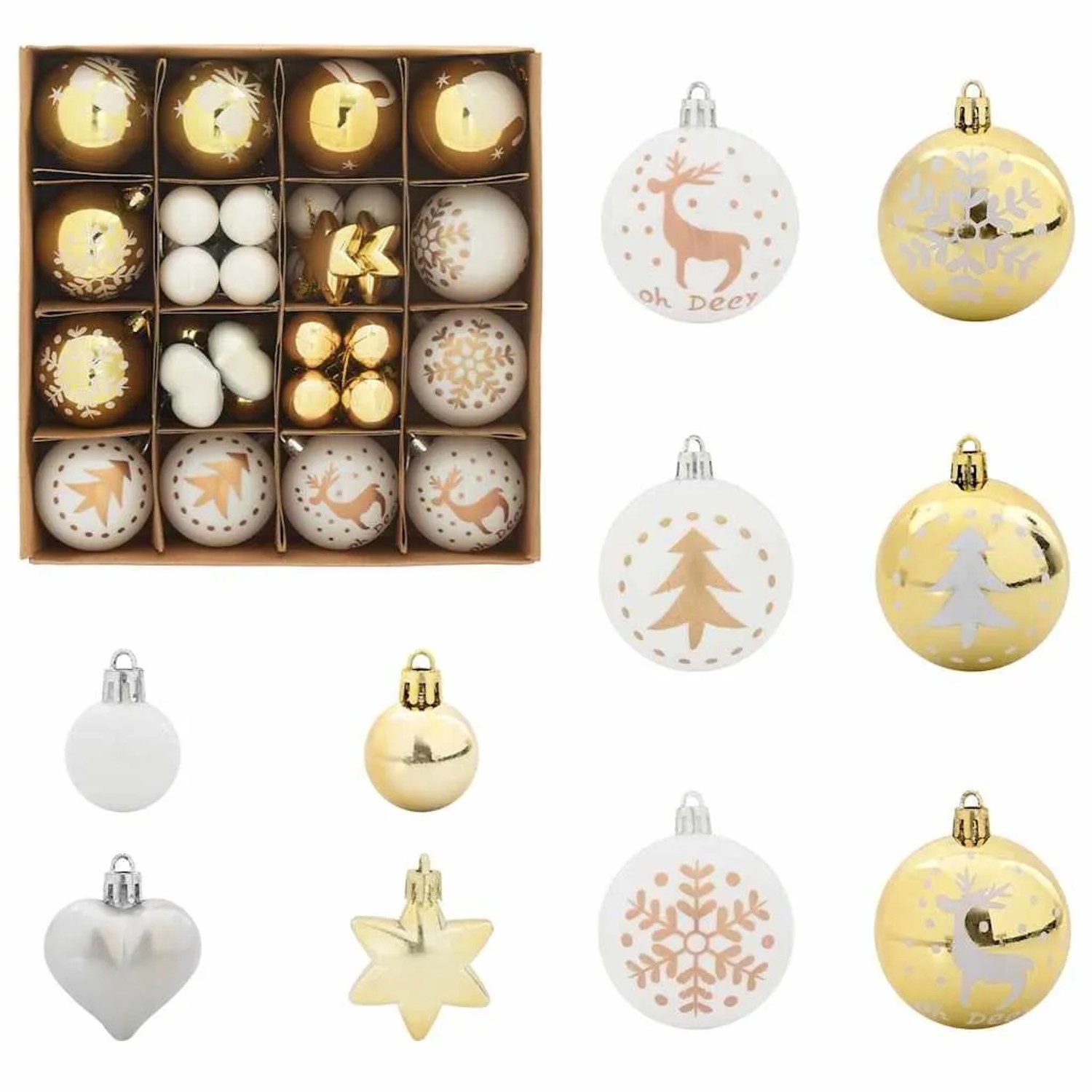 vidaXL Weihnachtskugel-Set 40-Tlg Weiß und Gold 42018851