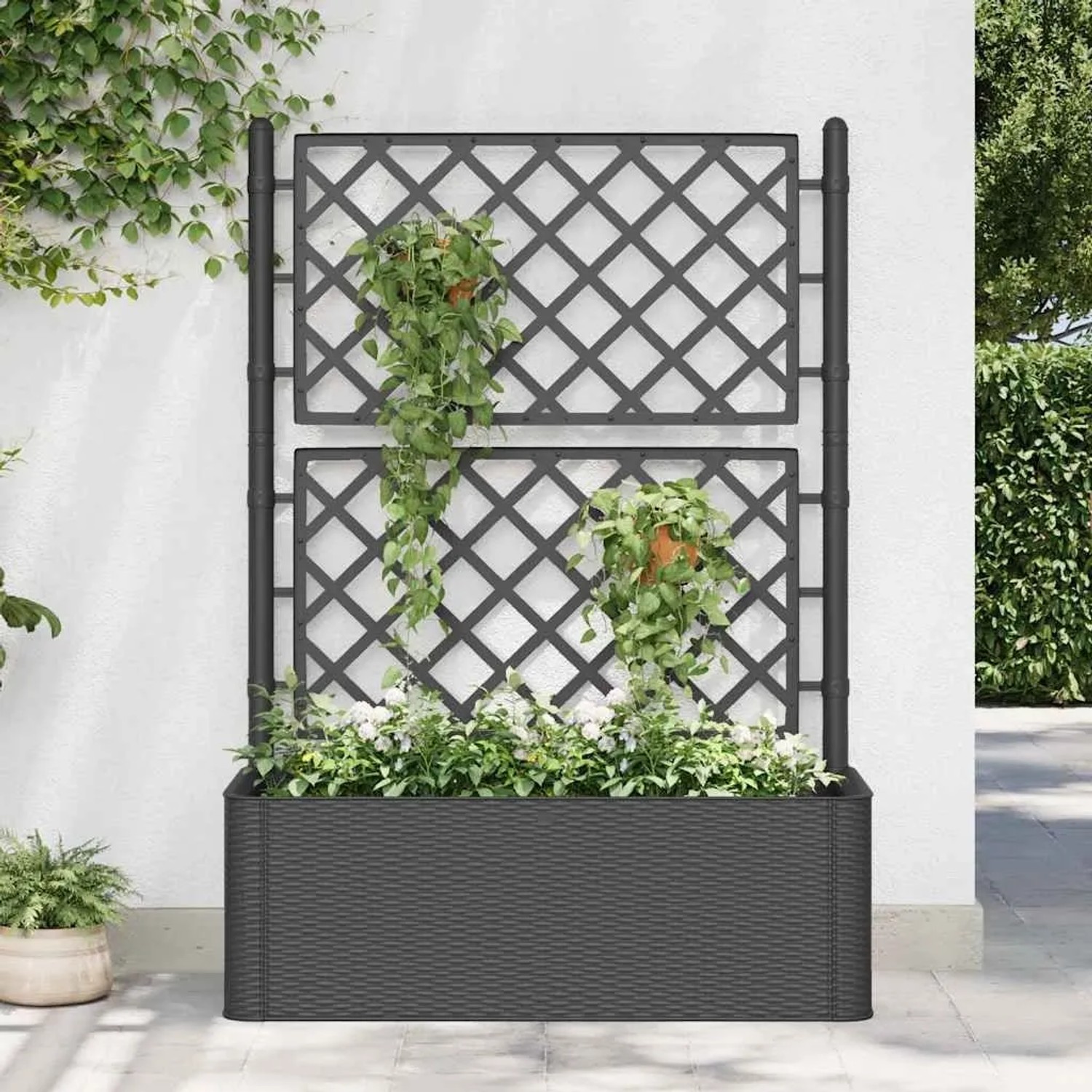DELUKE Rankkasten Pflanzgefäß BAYO Anthrazit Selbstbewässerungssystem 100x43x142cm Hochbeet Rankgitter Pflanzkasten Blumenkasten Rankhilfe_2