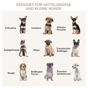 Geeignete Hunderassen für das PawHut Hundehaus: Chihuahua, Yorkshire, Mops, Beagle u.a.