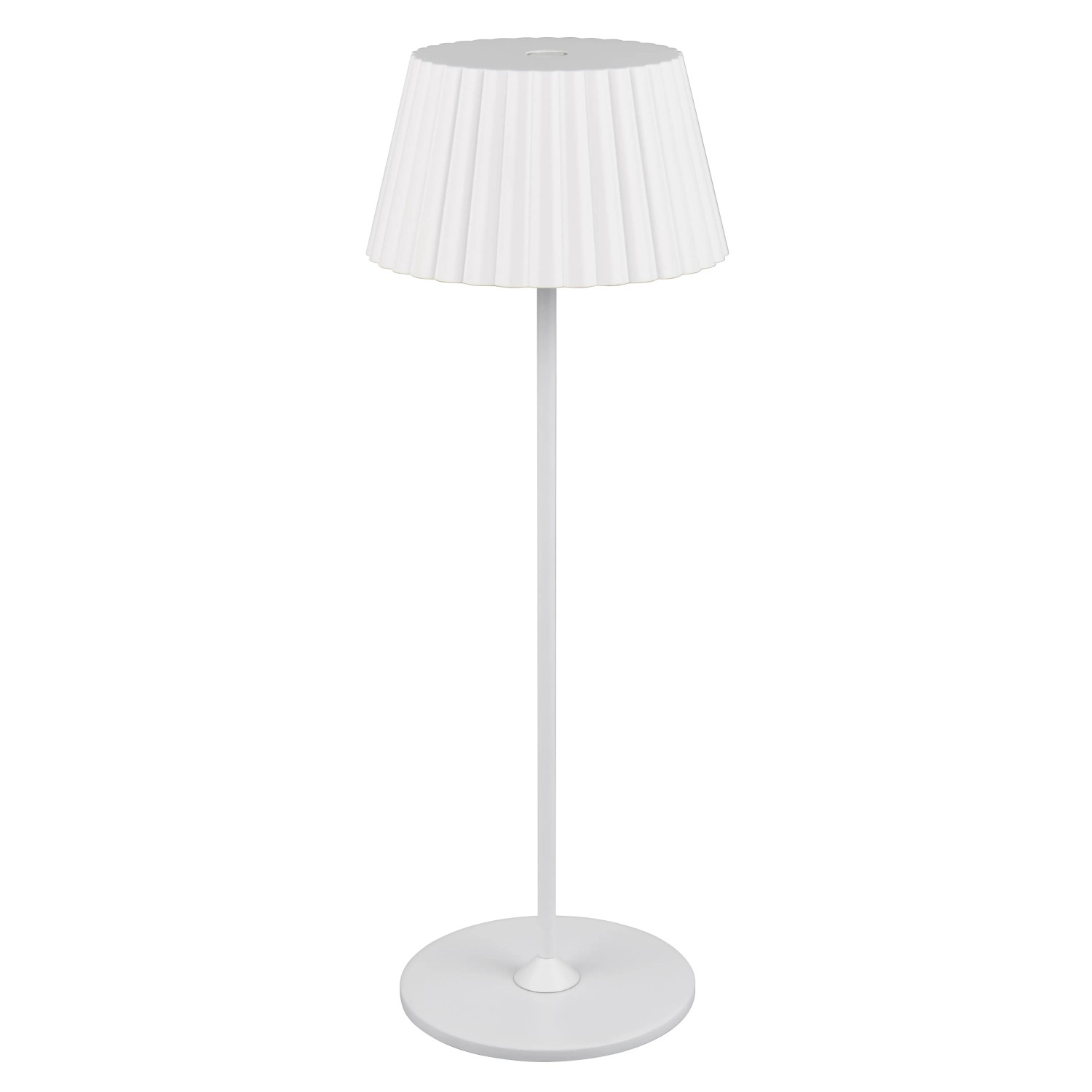 Weiße Reality LED-Tischleuchte Suarez, dimmbar, Ø 13,5 cm. Dekorative Akku-Lampe für Innen & Außen.