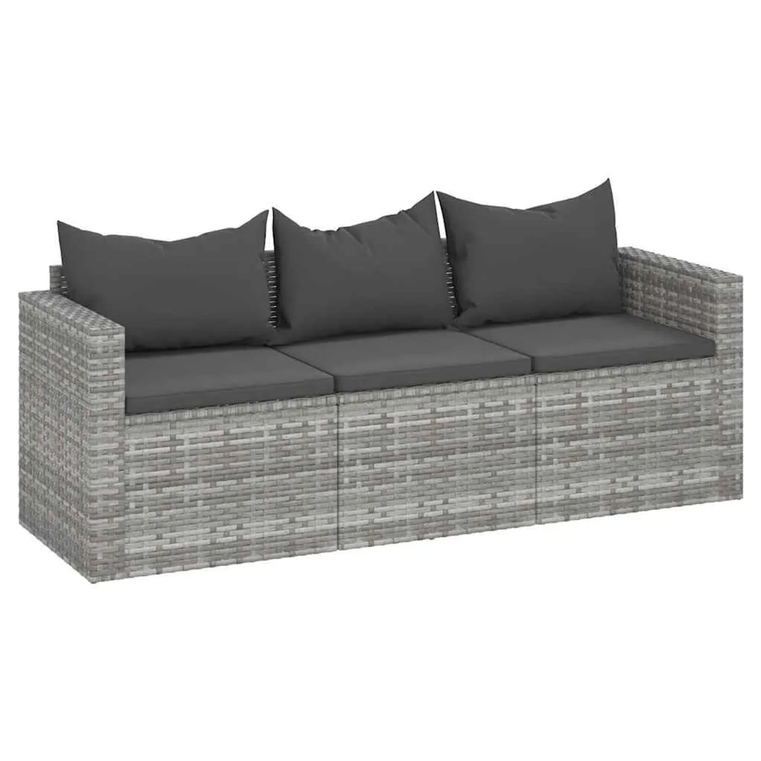 vidaXL Gartensofa 3-Sitzer mit Kissen Grau Poly Rattan 362328