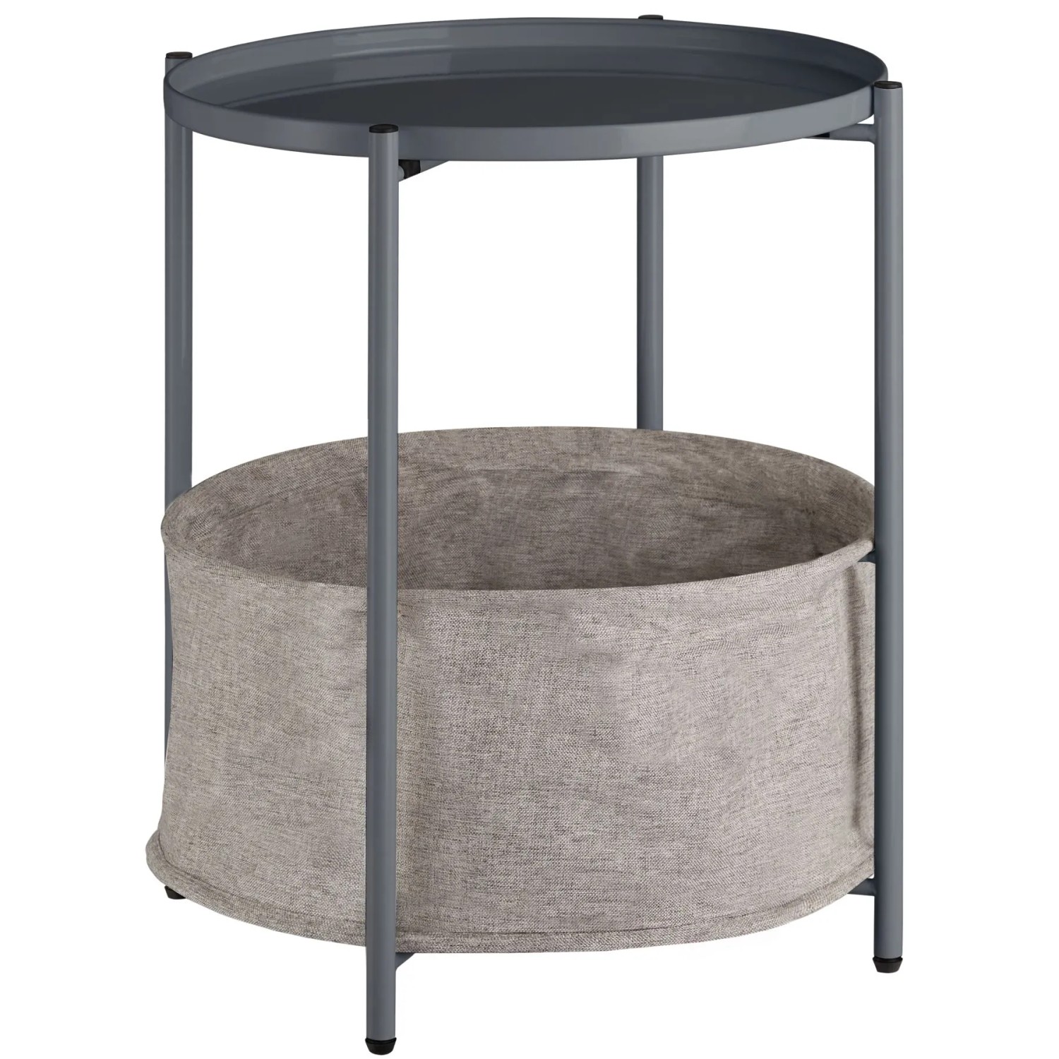 Tectake Beistelltisch Canterbury Stahl und Polyester Rund Mit Abnehmbarer Ablage  45 50 x 45 50 x 53 cm Dunkelgrau