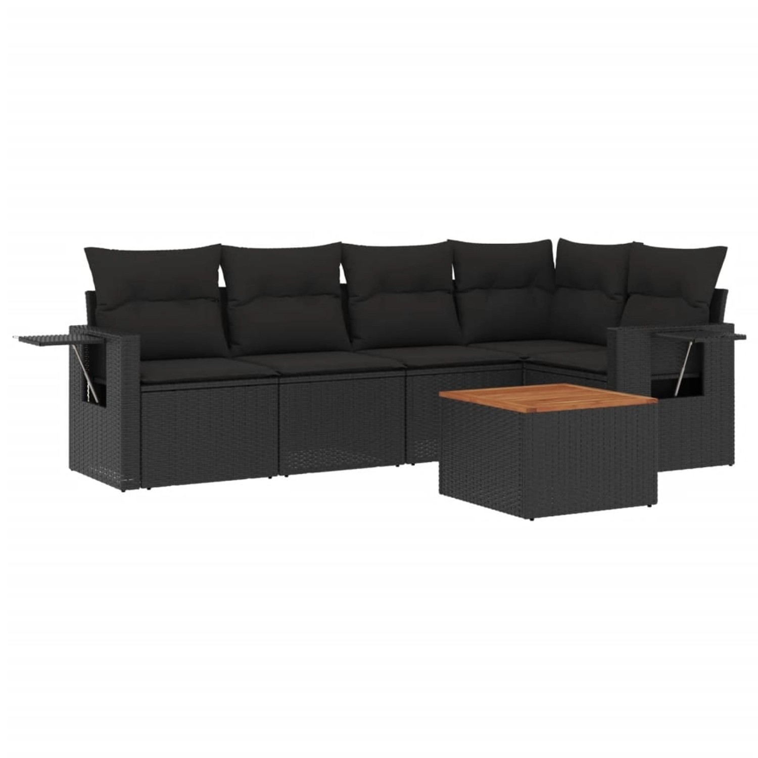 vidaXL 6-Tlg Garten-Sofagarnitur mit Kissen Schwarz Poly Rattan 3256881