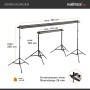 Walimex Pro 3-fach Hintergrundsystem: variable Maße 145-290cm Breite, 102-256cm Höhe. Höhenverstellbare Stative für Fotostudio.