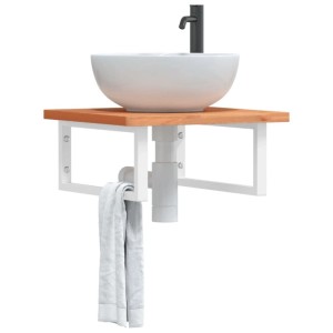 vidaXL Waschbeckenregal Wandmontage Stahl und Massivholz Buche 3302424