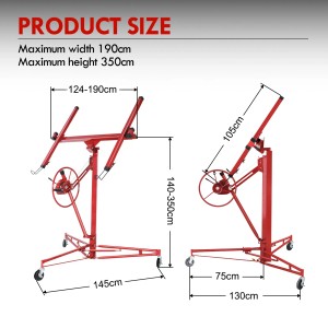 CCLIFE Plattenheber, rot, klappbar, mit Maßen für Trockenbau/Rigipsplatten bis 68 kg, Höhe 140-350 cm.