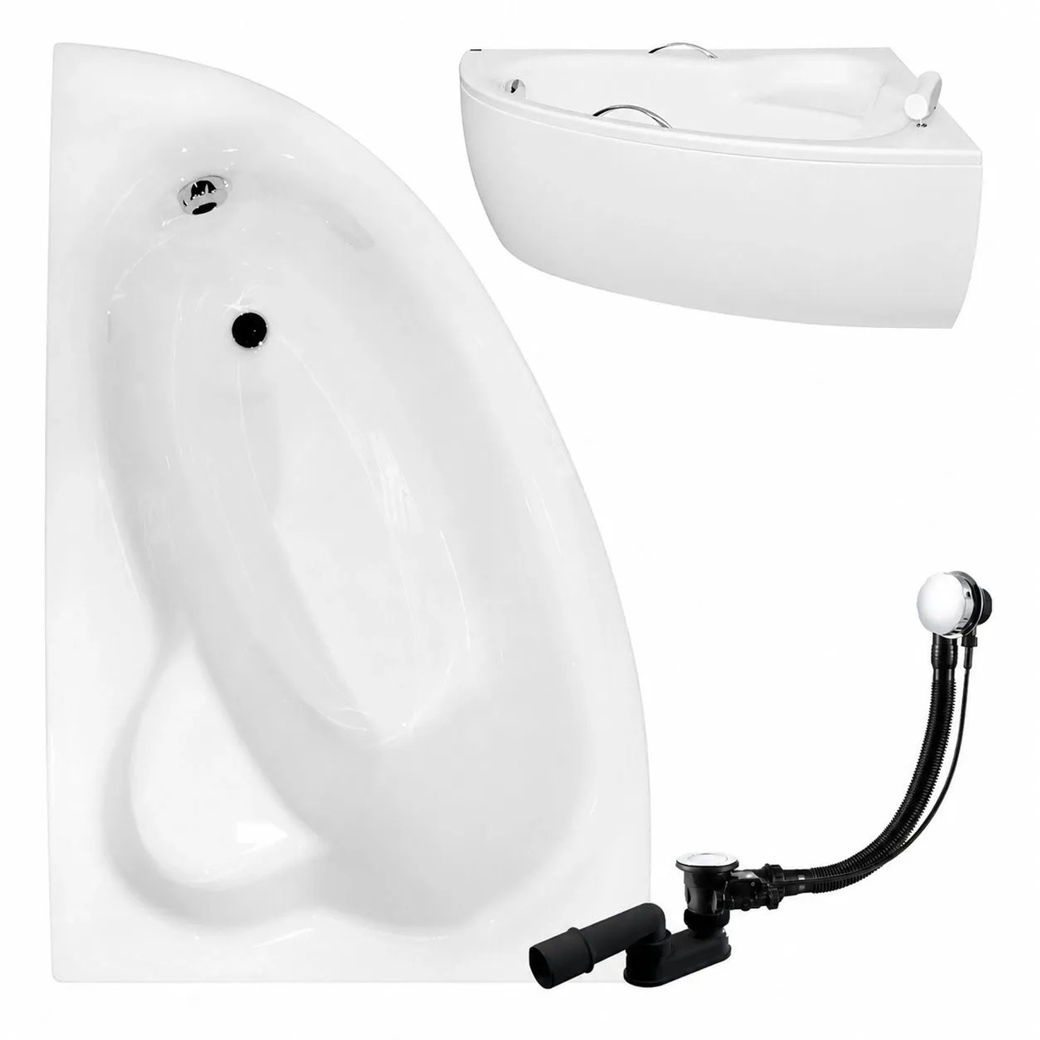 KOLMAN Badewanne Eckwanne 150 x 100 Cm Links Mit Acrylschürze Inkl. Ablauf Und Füße