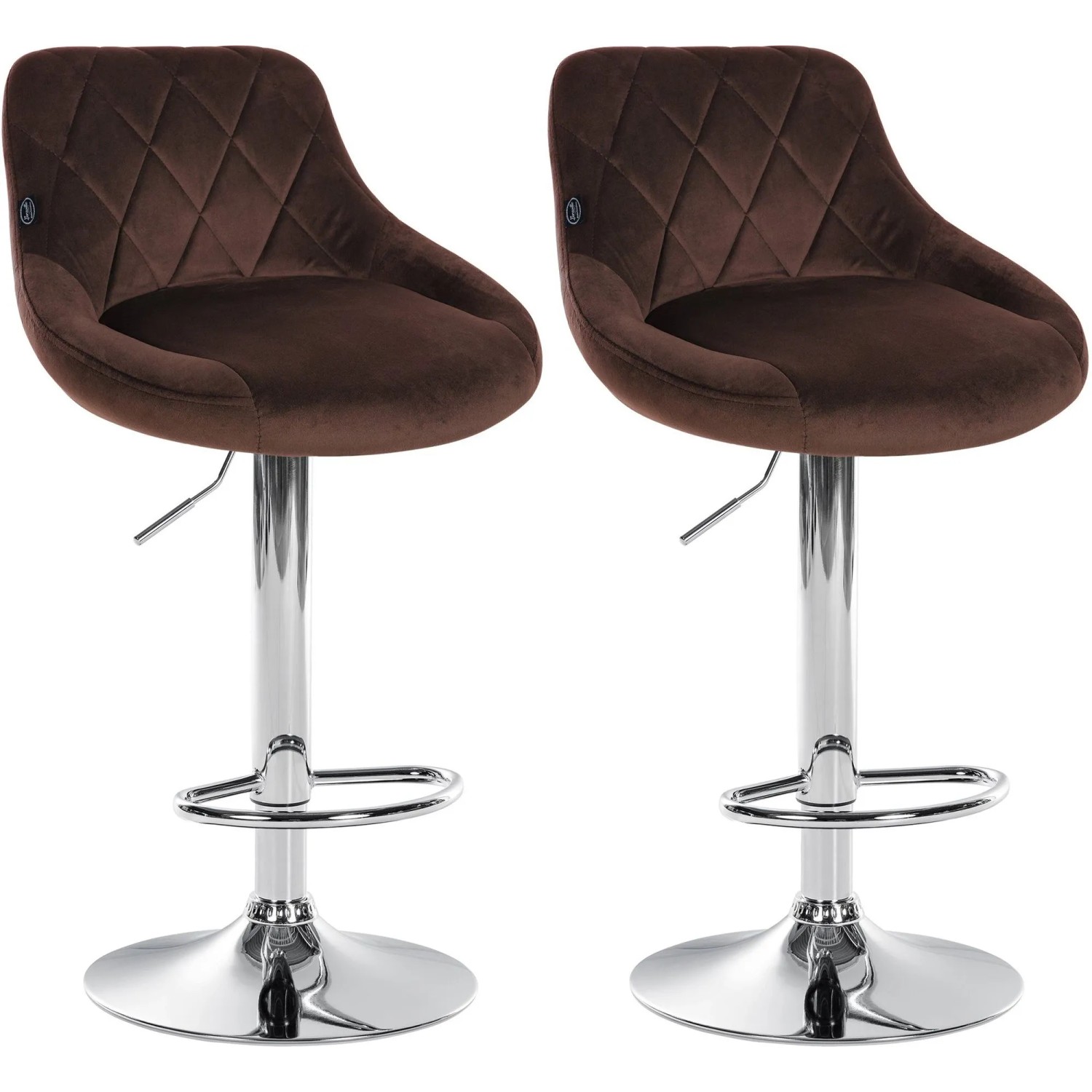 CLP 2er Set Barhocker Lazio Samt Braun/Chrom