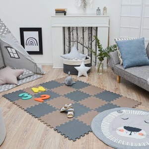 LittleTom Puzzlematte, 18-teiliges Set in Grau & Braun, als Spielteppich im Kinderzimmer.