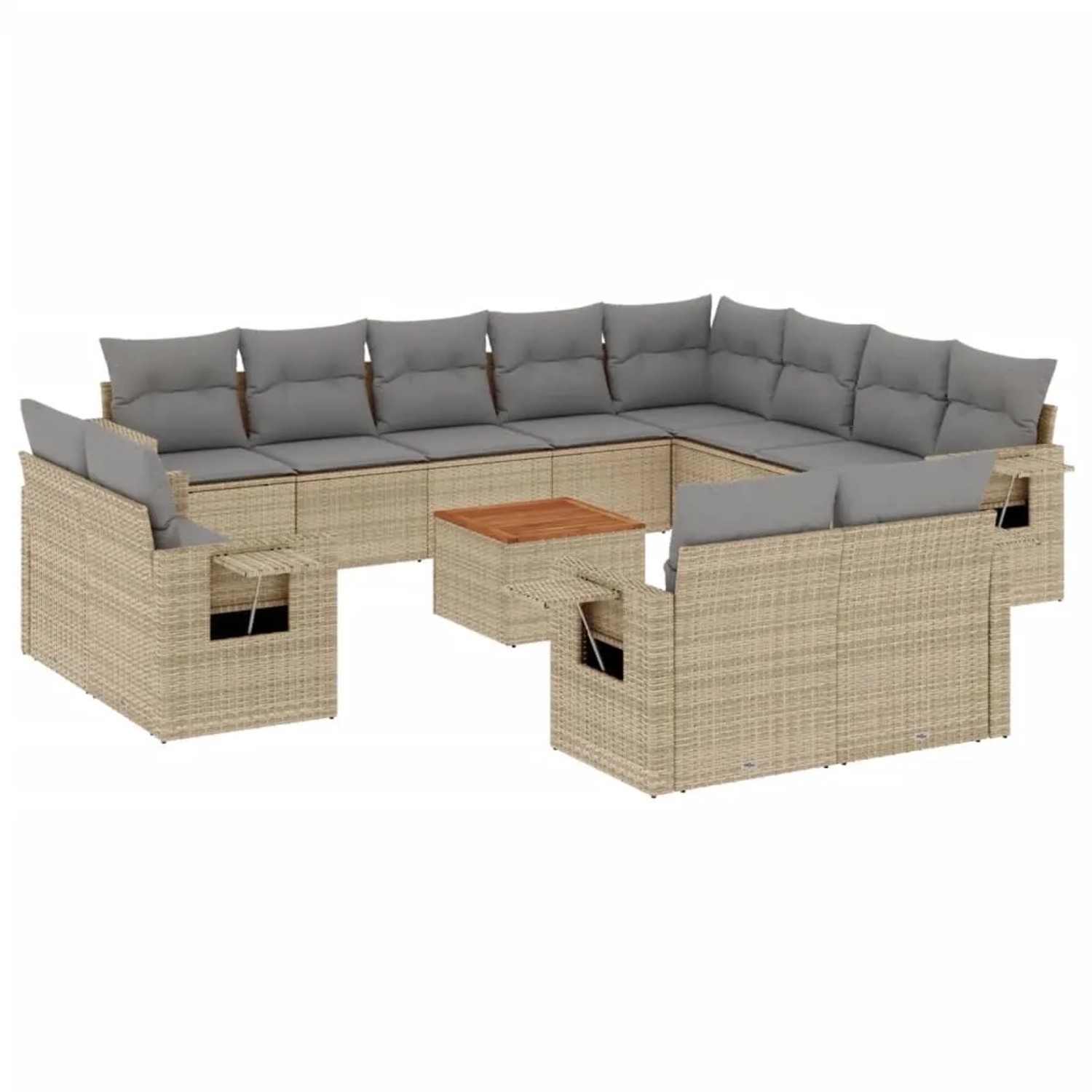 Thumbnail - vidaXL 13-Tlg Garten-Sofagarnitur mit Kissen Beige Poly Rattan 3224834