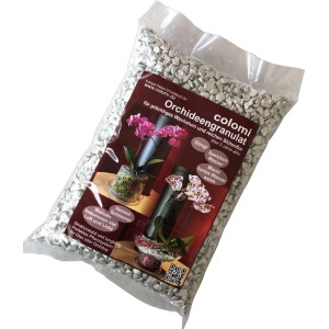 Colomi Orchideengranulat 1 l, silbernes Substrat im transparenten Beutel.