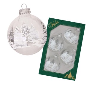 Krebs Glas Lauscha Weihnachtskugeln Winterwald Weiß 7cm