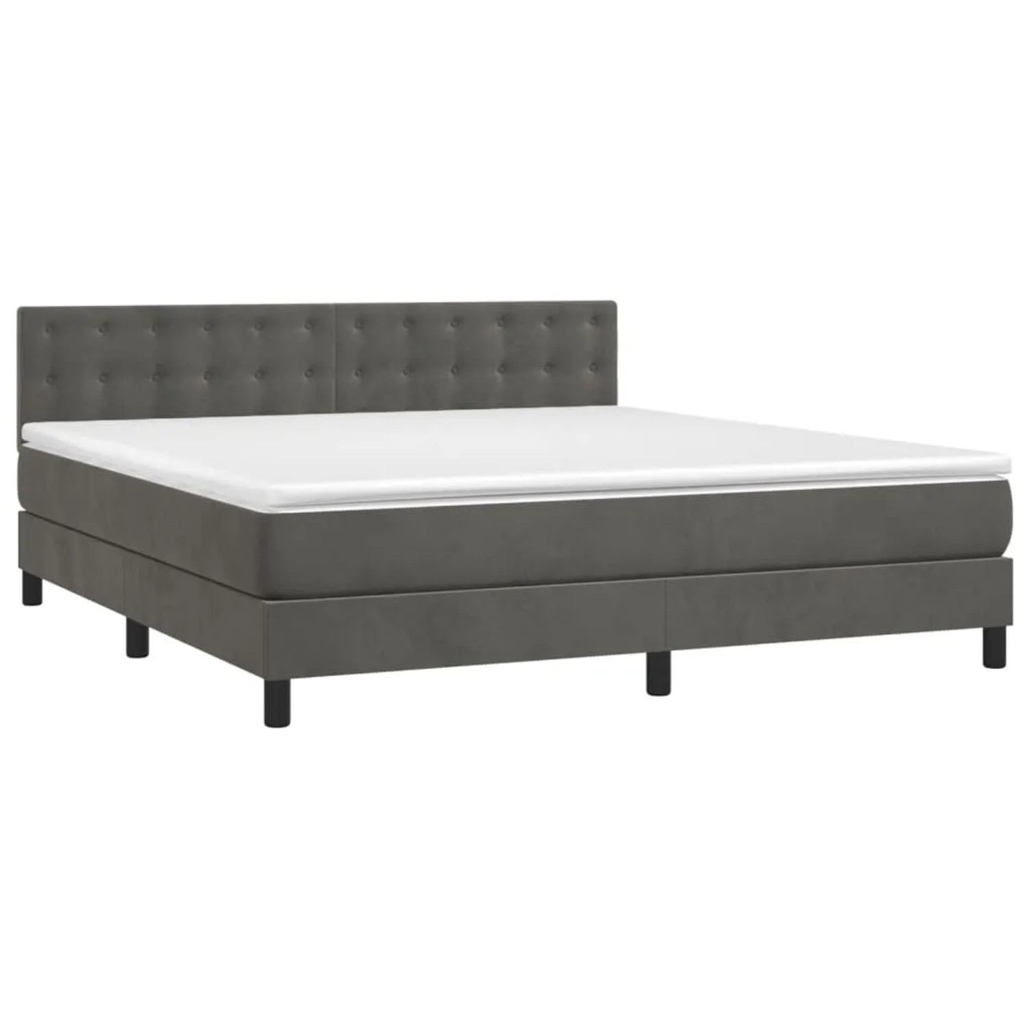 Dunkelgraues vidaXL Boxspringbett (160x200 cm) mit Matratze und Samtbezug.