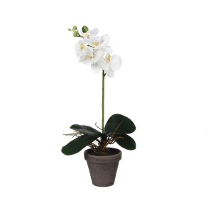 Weiße Kunstpflanze Phalaenopsis im Topf, 48cm hoch. Dekorative Orchidee für Innenräume.