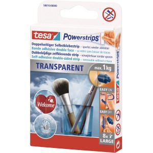 Tesa Powerstrips Transparent, 8 Stück. Doppelseitige Klebestreifen für spurloses Ablösen bis 1 kg.