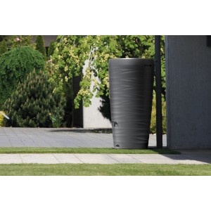 Waterform Regentonne Maze, 240 l, Anthrazit, mit Wellenoptik und Gewindeöffnungen für Schlauch und Auslaufhahn.