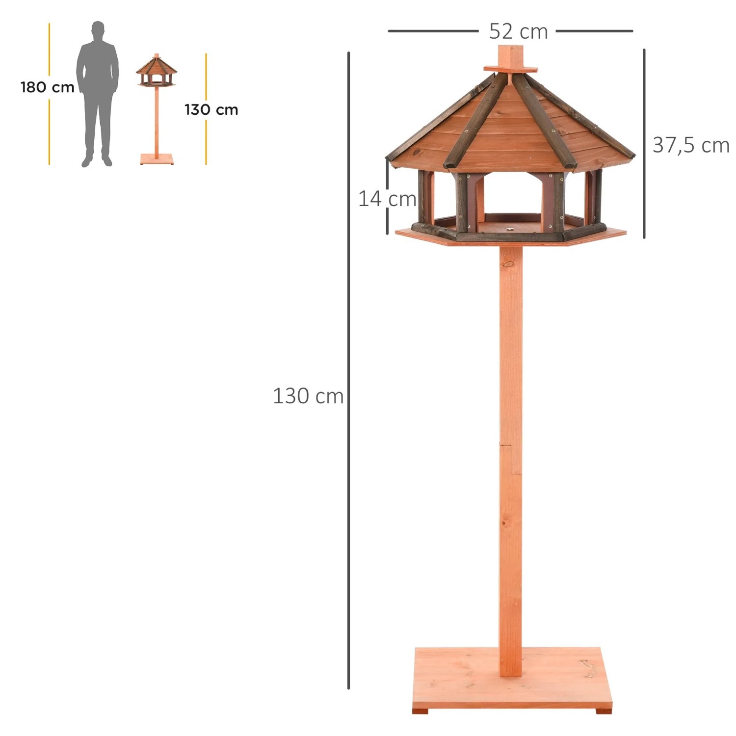 PawHut Vogelhaus Vogelständer Spielstand mit Wasserfestem Dach Natur Ø52 x130Hcm_4