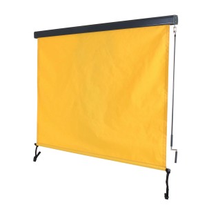 Gelbe MCW Vertikalmarkise 250x180cm als Sonnen- und Sichtschutz für Balkon oder Fenster.