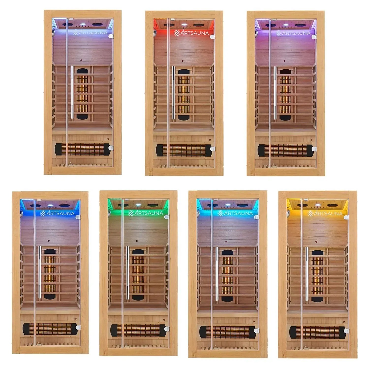 Artsauna Infrarotkabine Kiruna90 mit LED-Farben, Hemlockholz, Dual Technologie. Wärmekabine für 1 Person.