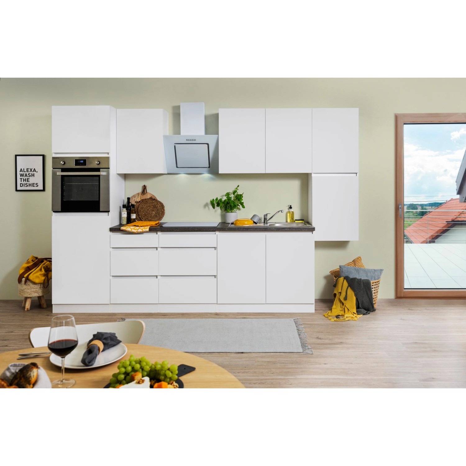 Respekta Küchenzeile/Küchenblock ohne E-Geräte 320 cm Grifflos Weiß Matt