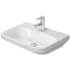 Weißes Duravit DuraStyle Med Handwaschbecken, 60 cm, mit Armatur und WonderGliss Beschichtung.