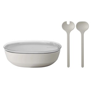 Mepal Servierschale Silueta Nordic White mit Deckel und Salatbesteck (4 Liter).