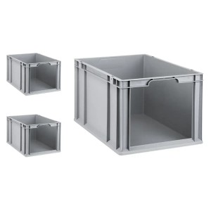PROREGAL SuperSparSet: 3 graue Euroboxen NextGen Store mit offener Front, 65 Liter, für Lagerung und Transport.