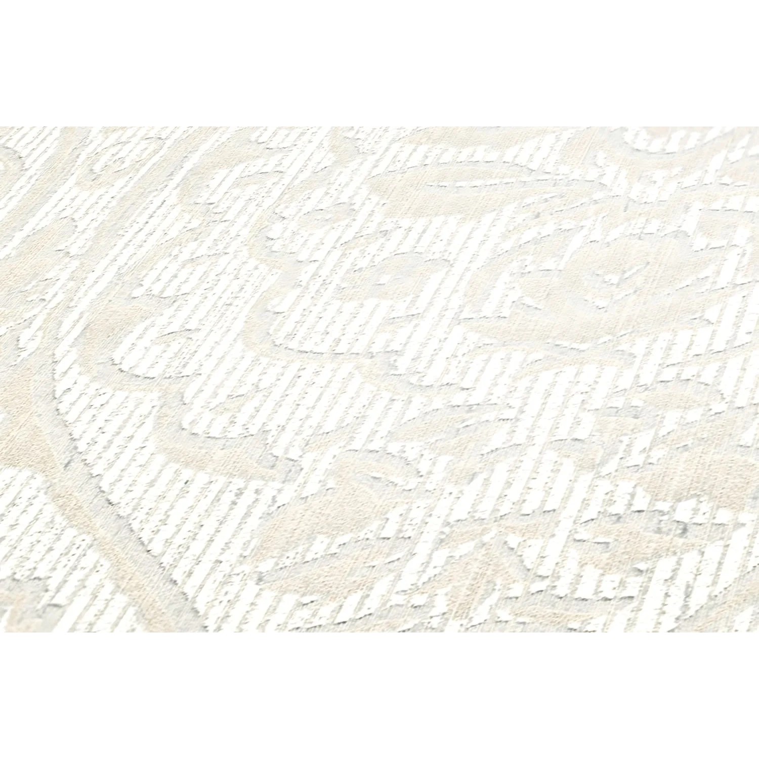 PROFHOME Barock Tapete in Creme-Weiß mit mattem Ornament-Muster.