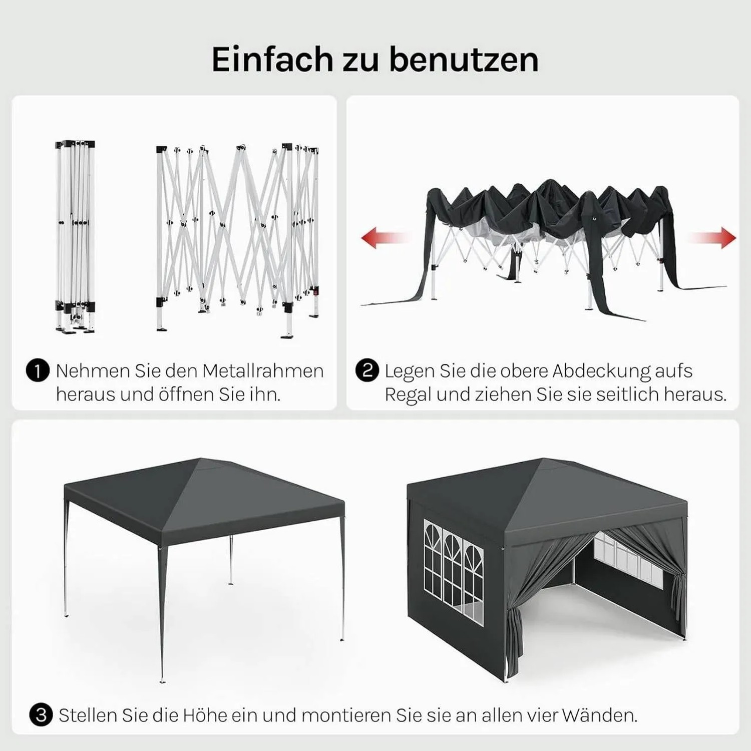 WOLTU Pavillon Pop-Up Wasserdichter Sonnenschutz Pagodenzelt 3x3 m Anthrazit_7