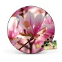 Runde, schwarze Magnettafel (47cm) mit Magnolien-Motiv. Wanddekoration, Pinnwand für Notizen und Fotos.