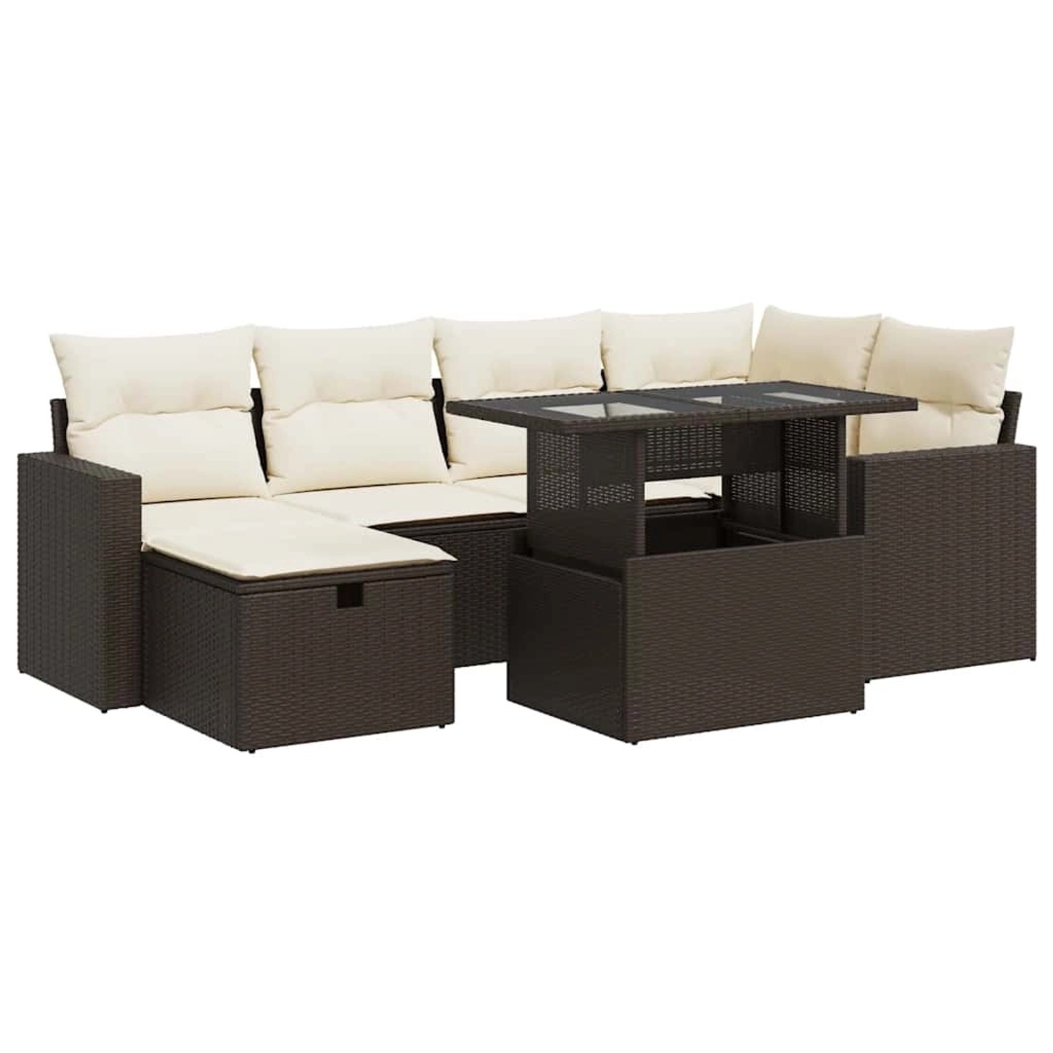 vidaXL 7-Tlg Garten-Sofagarnitur mit Kissen Braun Poly Rattan 3327823