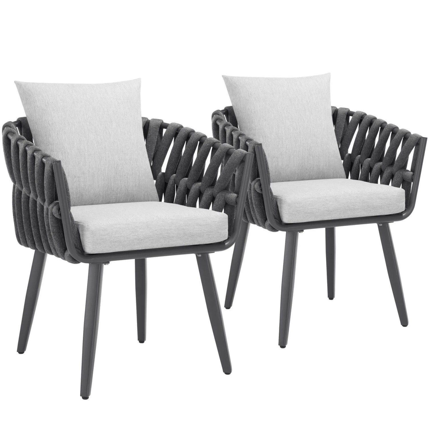 Tectake Aluminium 2Er Set Stuhl Lugano Im Rope Design Wetterfest und Uv Beständig 2Er Set 65 5 x 62 5 x 75 cm Anthrazit