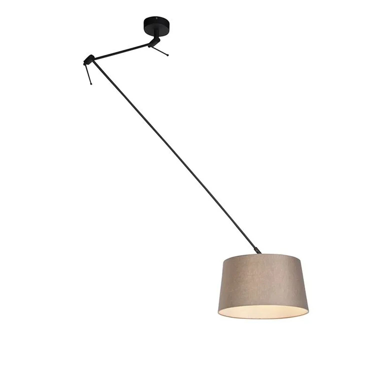 QAZQA Hängelampe mit Leinenschirm Taupe 35 cm Blitz I Schwarz
