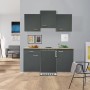Flex-Well Singleküche Morena, 150 cm, Basaltgrau/San Remo Eiche: Miniküche mit Kühlschrank und Kochfeld.