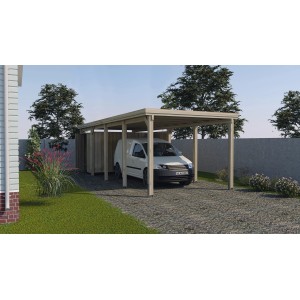 Weka Flachdach Carport aus Holz, 322x802cm, ohne Dachplatten. Einzelcarport mit PKW.