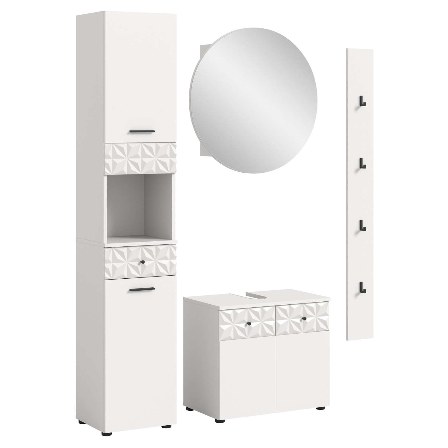 Badkombination Prisma m. Hochschrank Weiß 141 cm 4-tlg.