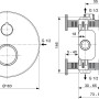 Technische Zeichnung: Ideal Standard Ceratherm T100 Unterputz Thermostat, Maße und Anschlüsse für Wannenarmatur.