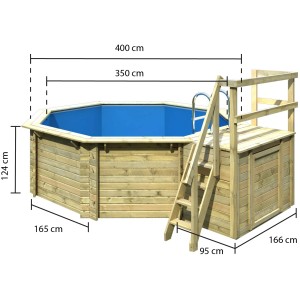 Karibu Holzpool Modell 1 B Set KDI mit Leiter und Pooldeck aus Holz.
