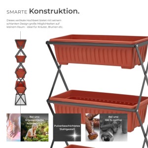 Tectake Vertikalbeet  Mit 4 Pflanzkästen Für Innen  und Außenbereich  52 x 21 x 127 cm Braun